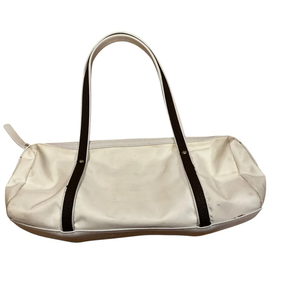 Kate Spade New York white and brown trim small nylon Tote handbag